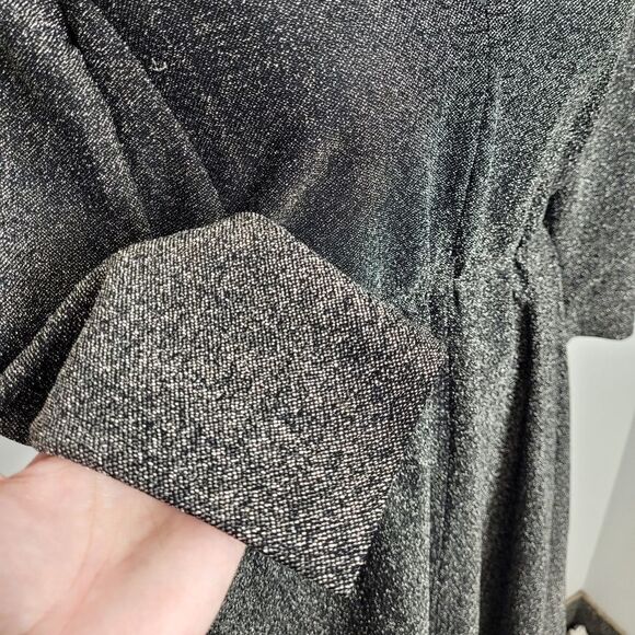 VINTAGE‎ 70s dress silver metallic glitter long sleeve v-neck M - Picture 4 of 9
